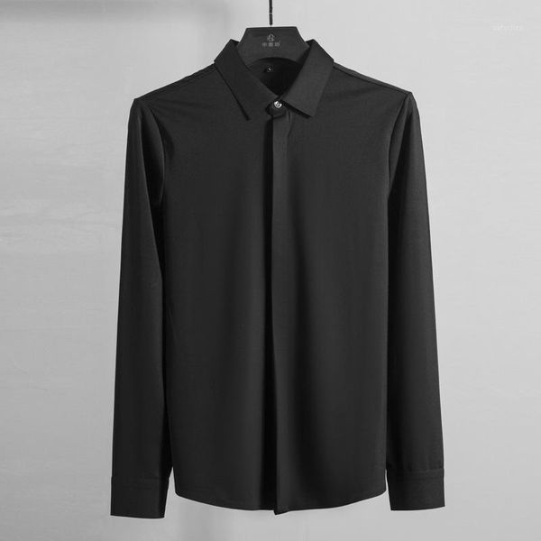 

men's casual shirts autumn winter silky male luxury long sleeve business and man fashion slim fit mens dress 3xl, White;black