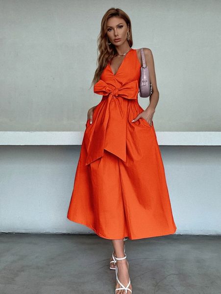 

big bow front hidden pocket backless dress e9js#, Black;gray