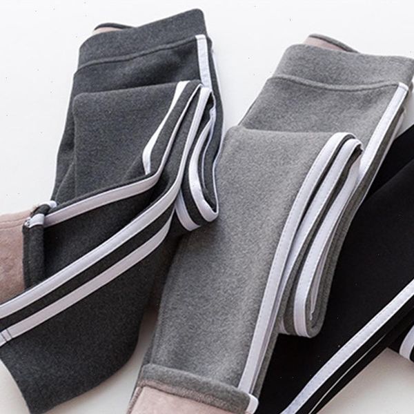 

women warm fitness workout leggings striped side winter velvet leggings ladies casual pants warm pants winter leggings hx1118, Black