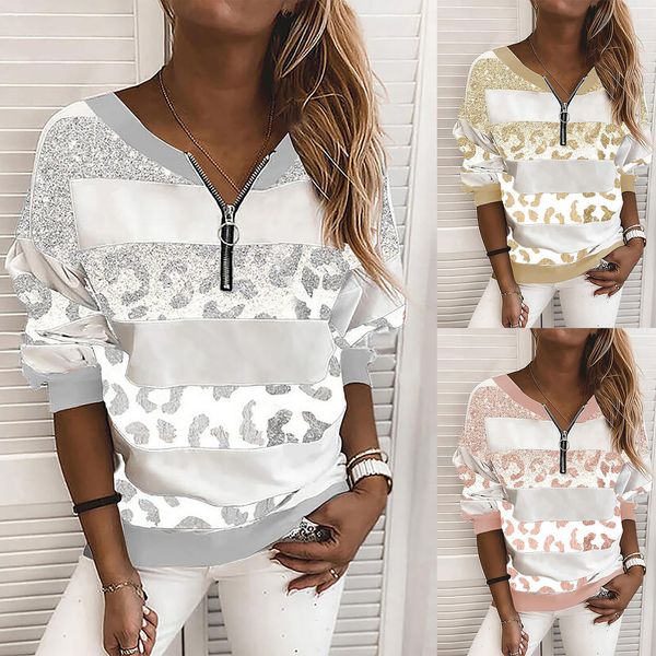 

women sweatshirts v-neck print zipper pullover long sleeve loose sweatshirts harajuku womens sweatshirt xs, White