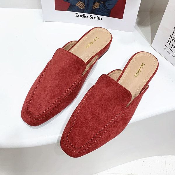 

slippers flat 2021 spring fashion mules shoes women square toe slip on slides casual summer sandals outdoor low heels flip flops, Black