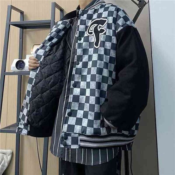 

spring plaid baseball men's and women's korean version oversize couple leisure bf versatile et, Black;brown