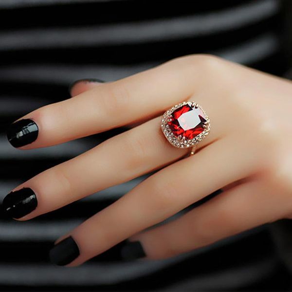 

wedding rings fashion luxury crystal rose gold color red ring party jewelry for women female gift drop wholesale, Slivery;golden
