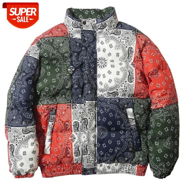 

Vintage Pattern Color Block Jacket Men Thick Parkas Coat Warm Padded Jacket Parka Harajuku Puffer Windbreaker Streetwear Outwear #eP5H, Black