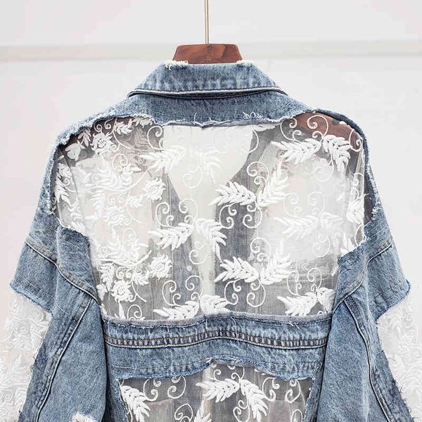 

women's jackets female patchwork jean jacket, thin, lace-embroidered down for spring and summer 55o6, Black;brown