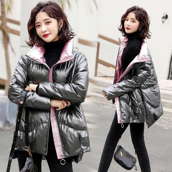 

men's down & parkas short bread jacket women 2021 bright face fashion small loose casual white duck warm coat, Black
