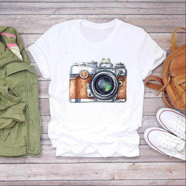 

women 2021 vintage camera clothing 90s cute fashion print summer shirt t shirts t graphic female ladies womens tee t shirt, White