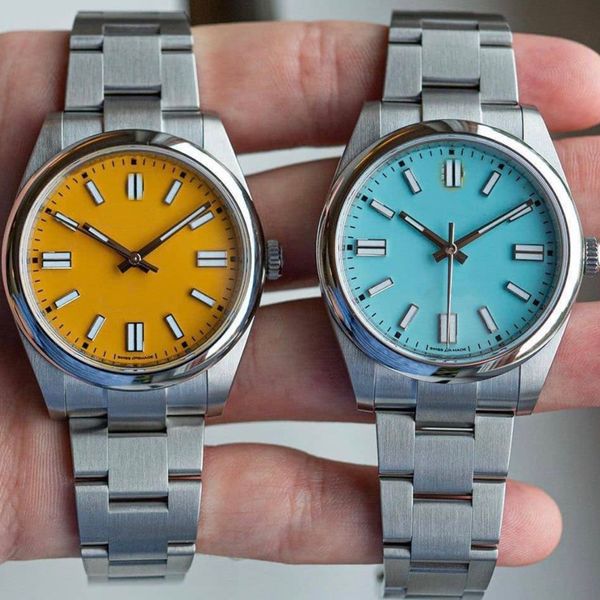 

oyster perpetual watch 7colors lovers couples mens womens sapphire 41mm automatic mechanical stainless steel oyster motion wristwatches move, Slivery;golden