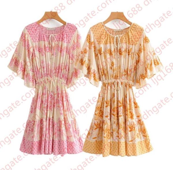

women summer floral print mini dress 2020 new drawstring sashes short sleeve vintage bohemian beach dresses boho casual holiday short dress, Black;gray