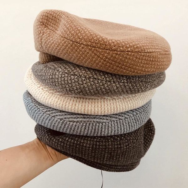 

2021 new elegant chic french style plaid women girl lady beanies warm autumn winter hat adjustable wool knitted beret cap u1y4, Blue;gray