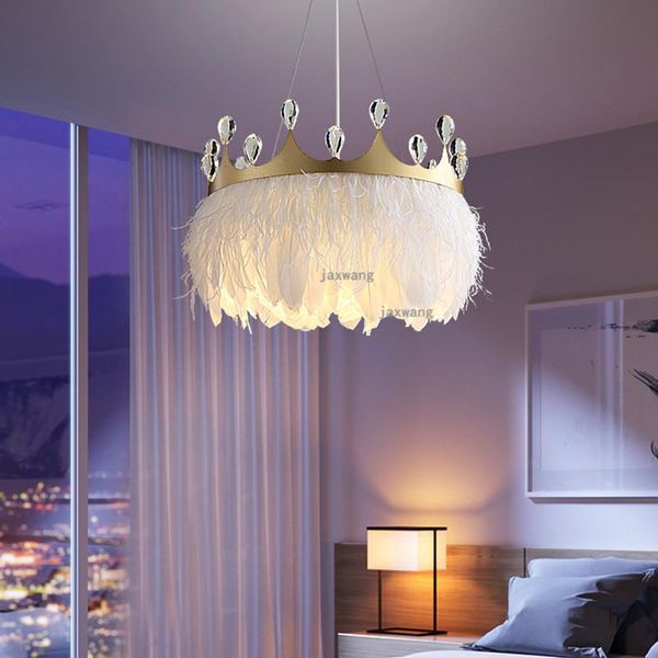 

pendant lamps modern crown feather lamp lights nordic hanging princess bedroom lustre chandelier suspension light fixtures