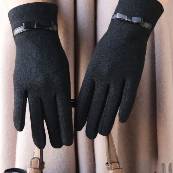 

2020 fashion gloves winter women's wool cashmere autumn and winter thin driving warm touch screen five finger outdoor riding, Black