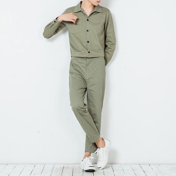 

men's pants 2021 spring tide fashion jumpsuits casual shirt siamese suit, Black