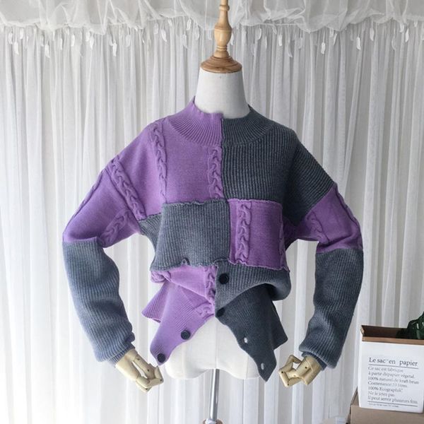 

women's sweaters [ewq] korea chic pullover splicing contrast color sweater women autumn winter 2021 thin versatile twist knitted 16r142, White;black