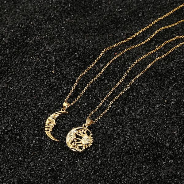 

pendant necklaces minar fantisy metal sun moon necklace for women ladies copper thin chain unusual party accessories wholesale, Silver