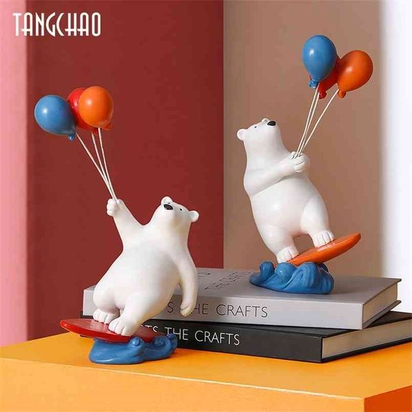 Figurine creative Surf Bear Home Decor Resina moderna Scultura in miniatura Figurine nordiche per la decorazione della stanza interna Accessorie 210924