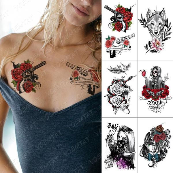 

temporary tattoos waterproof tattoo sticker rose gun wolf snake flash old school cool girl body art arm fake tatoo women men