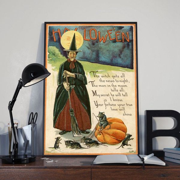 

unframed halloween home decoration canvas painting witch pumpkin poster