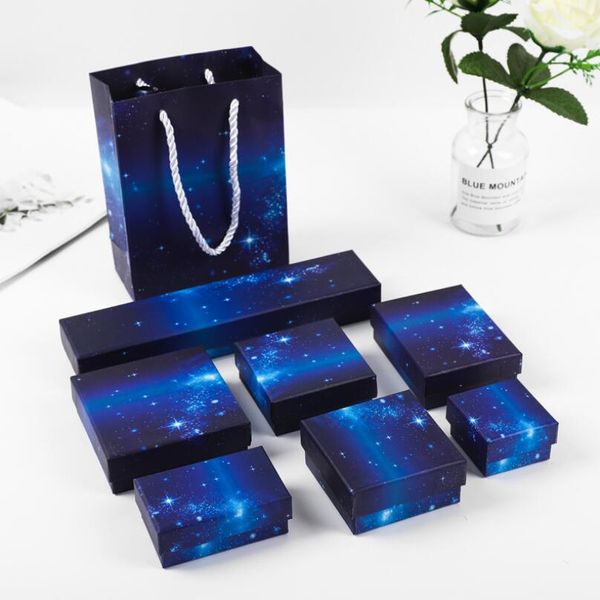

multi size jewelry gift box starry sky packaging for bracelet necklace ring earring wedding bride present storage boxes, Black;white