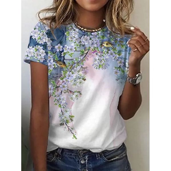 

Osmanthus Print Women is Fashion Words 3D Printing Short Slim T-shirt Summer Casual Round Neck Top Sleeve, White