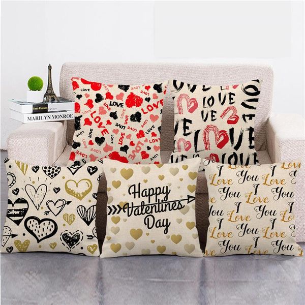 

one side print love romantic cushion cover linen pillow cover for home sofa seat throw cute vintage decoration 45x45cm
