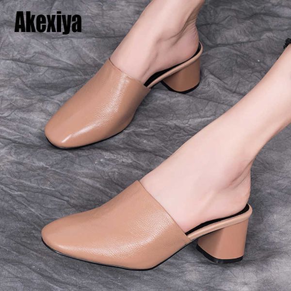 

plus size 35-40 slipper med square heel sandals mules summer shoes woman flip flops f7 210624, Black