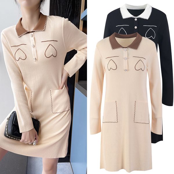 

casual dresses female sweater knitted and crocheted dress casual fashion streetwear long winter sleeve robes japanese korean clothes in klvv, Black;gray