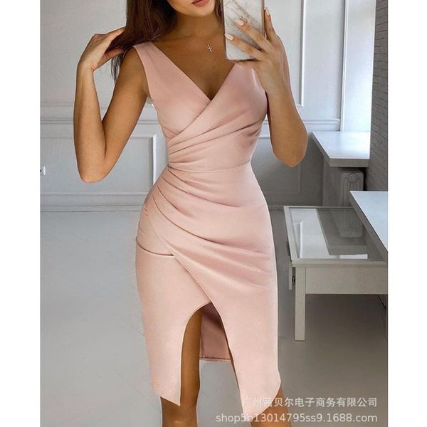 

ethnic clothing wepbel women elegant party evening dress ladies sleeveless v neck ruched waist high split pencil, Red