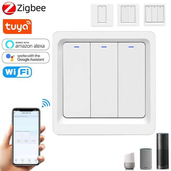 

smart home control zigbee switch no neutral/neutral and line push button controller wifi wall light tuya/smart life app