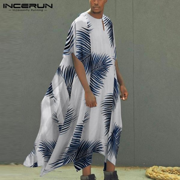 

ethnic clothing incerun men robes streetwear printing islamic arabic muslim kaftan o neck vintage loose irregular clothes jubba thobe s-5xl, Red