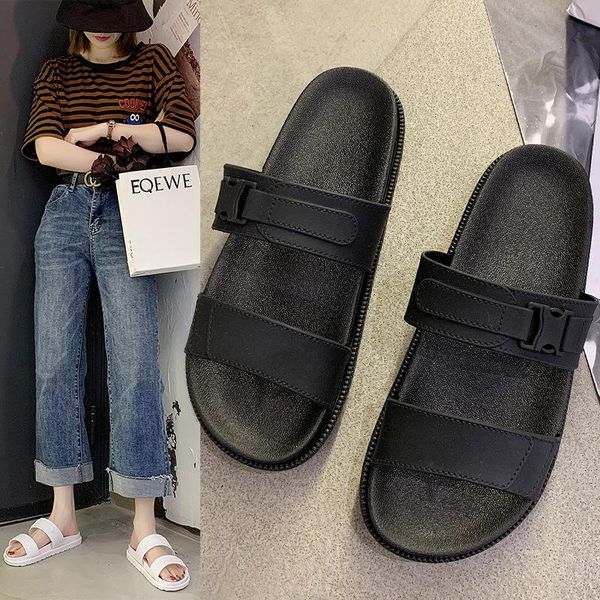 

sandals -summer korean casual flip-flop female students non-slip flat slippers, wear home indoor, Black