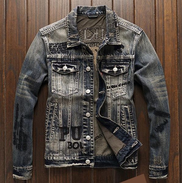 

men's jackets american and casual grey denim jacket for men with embroidered slim logo spring fall, Black;brown