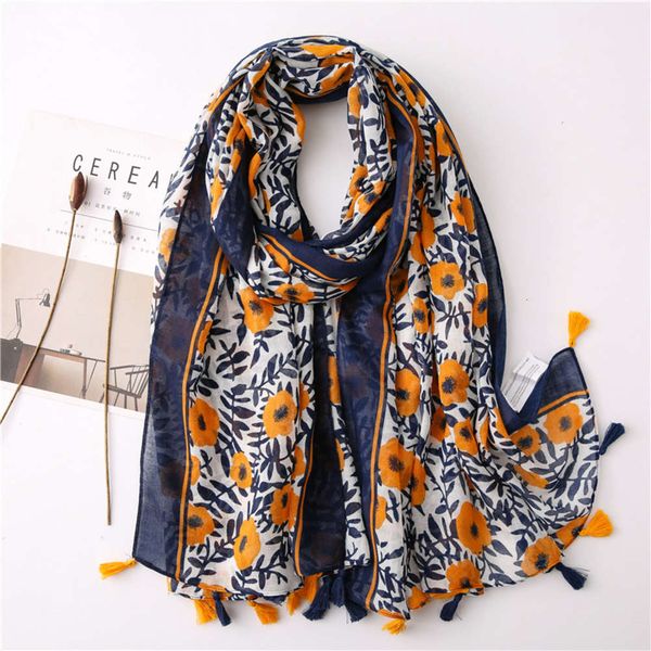 

literature art small fresh cotton and hemp splicing bohemian cashew printing silk scarf beautiful sunscreen, Blue;black