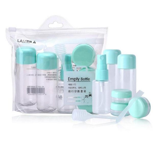 

8pcs/set travel bottle with spray bottle empty cosmetic container refillable essential oil plastic jar atomizer cream jar