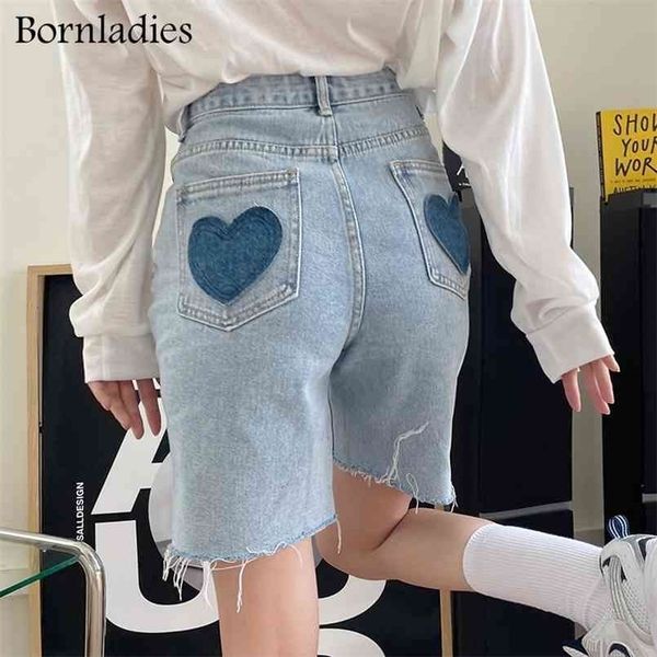 

bornladie short jeans summer streetwear high waist half length denim trousers casual vintage baggy straight pants 210809, Blue