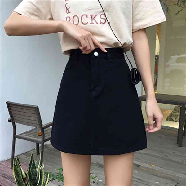 

summer denim a-line black womens skirts high-waisted slimming short students show thin