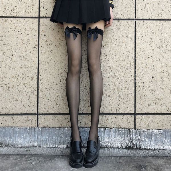 

summer thin black silk jk lace children's soft girl bow lolita knee socks, Black;white