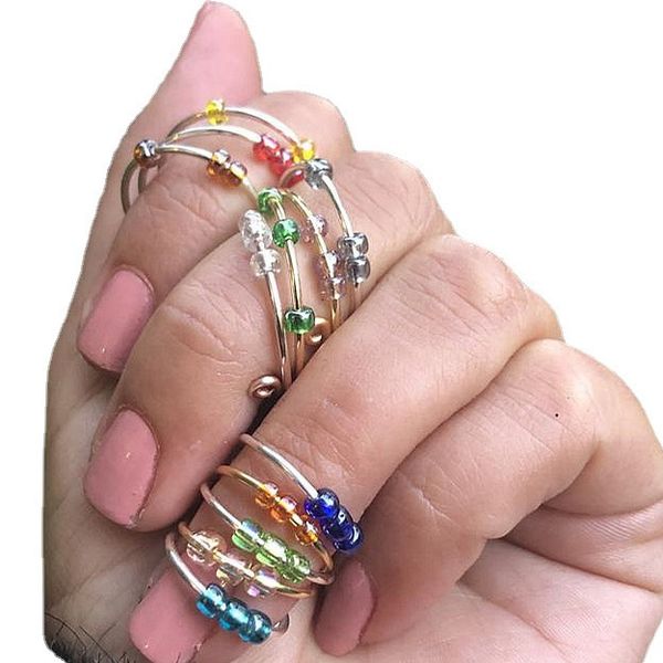 

anxiety ring,fidget bead rings with colorful mini beads for women, Silver