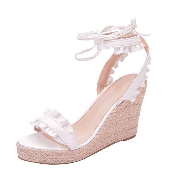 

dress shoes woman cutout loafers slip women bohemian peep toe flowers cross-tied large size sandal wedges sandale femme %50, Black