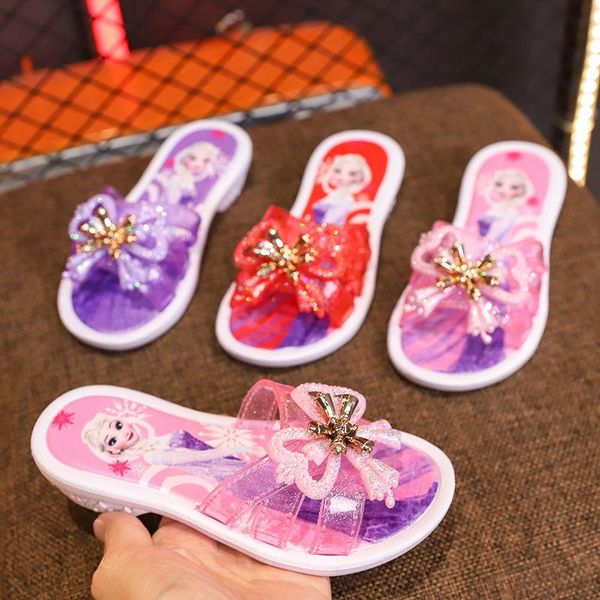 

sandals 2021 summer foreign style bow tie high-heeled children wear girls' lovely princess slippers indoors and outdoors, Black;red