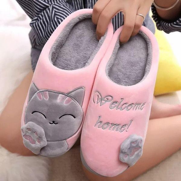 

slippers plush home indoor women winter men slides shoes lady warm cotton light weight soft comfortable, Black