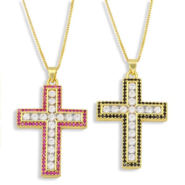 

pendant necklaces flola crystal cross necklace for women gold big stone chain pave cubic zirconia religion jewelry gifts nkes89, Silver