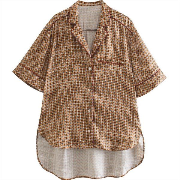 

fashion oversized irregular pajama style women blouses vintage short sleeve blusas streetwear, White