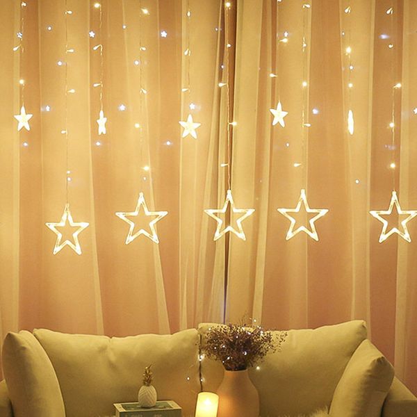 Decorações de Natal Cinco pontos Star String Light, 6 grandes e pequenas estrelas cinco pontas, luzes de cortina, luzes decorativas