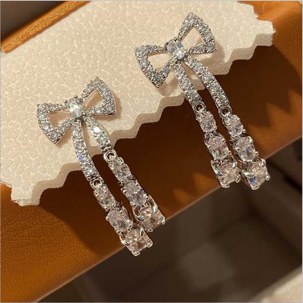 

dangle & chandelier women vintage bowknot tassel earrings female long heavy-duty full zircon, Silver