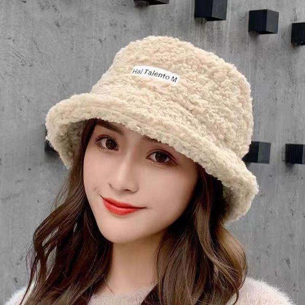 

wide brim hats for women autumn winter bucket lamb plush soft warm fisherman hat panama casual caps lady flat korean style 2021, Blue;gray