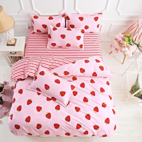 

bedding sets 2021 home textile pink set girl teen kid linen strawberry duvet cover pillowcase flat bed sheet king  full twin