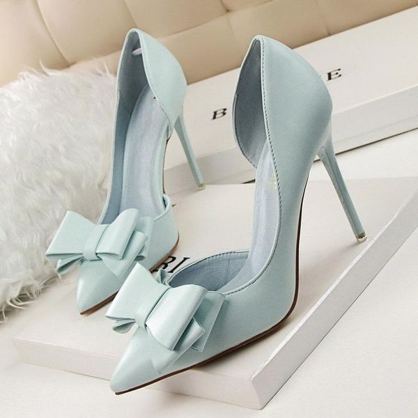 

dress shoes 2021 fashion delicate and sweet bow high heels stiletto shallow mouth pointed side hollow single, Black