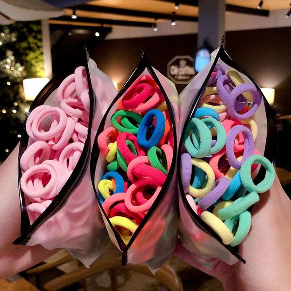 

hair accessories 50/100 pcs/bag children baby cute colorful soft bands girls lovely ponytail holder rubber kids, Slivery;white
