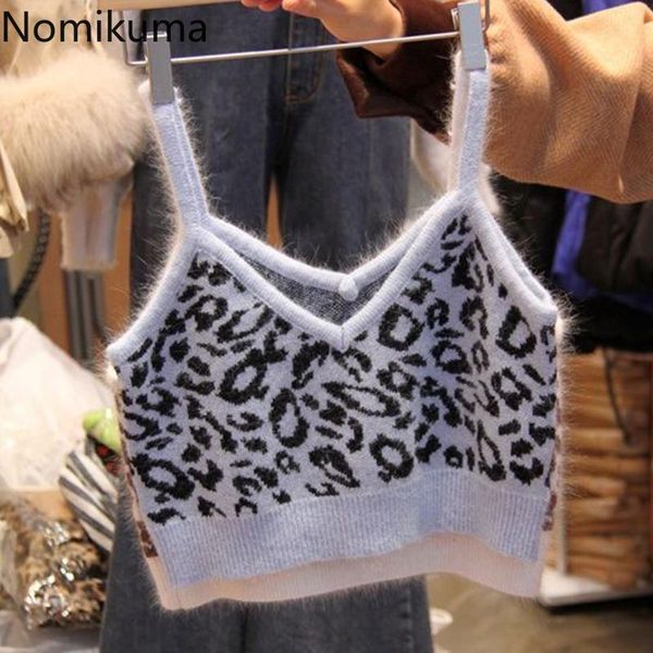 

women's tanks & camis nomikuma fashion leopard knitted sleeveless 2021 spring sweater short pullover causal korean femme 6e345, White